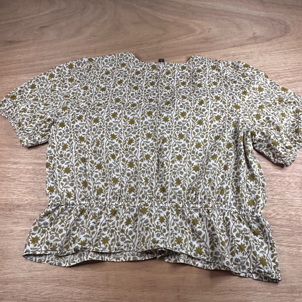 Banana Republic Factory XL Floral Peplum Blouse Ivory Ochre Boho Top - Picture 4 of 10